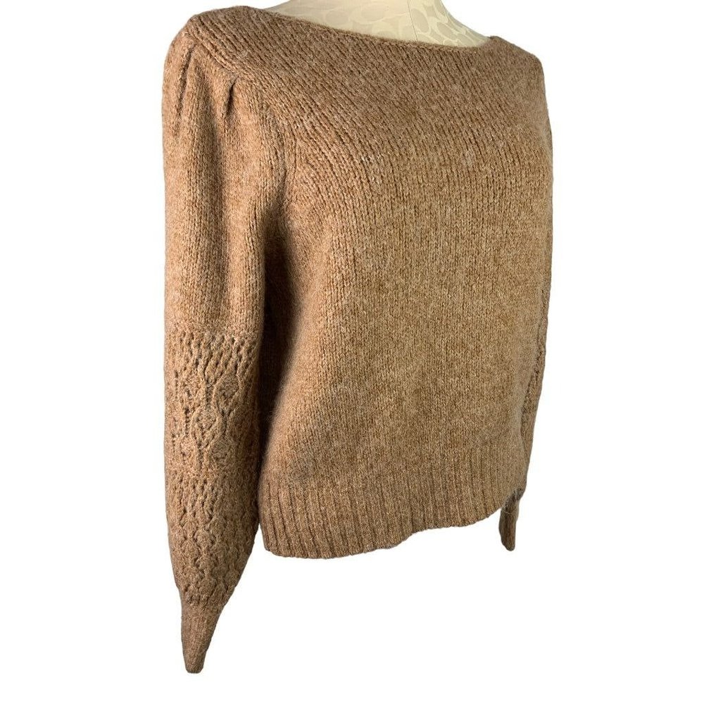 Large Old Navy Women's Wool Blend Fuzzy Brown‎ Sweater Pattern Sleeve